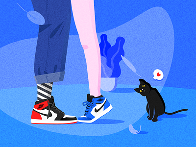 Tiptoe & Kiss aj aj1 blue cat colour flat gradient kiss lovers nike tunan 向量 插图 设计