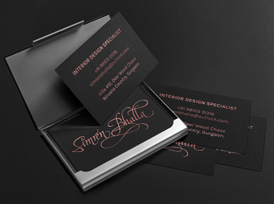 Premium Business Card Design business card design calligraphy digital printing foil stamping foiling minimal premium rose gold textured paper typography