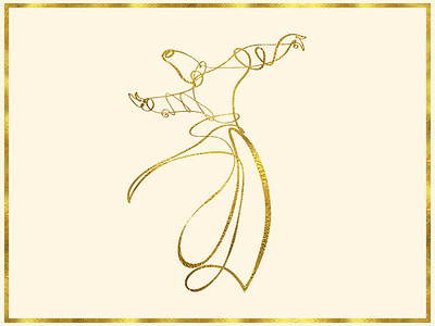 Whirl art dervish foil gold illustration line loop minimal rumi sufi whirling