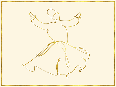 Whirl art dervish foil gold illustration line loop minimal rumi sufi whirling