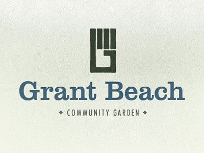Grant Beach Logo b blue clarendon community fist futura g garden grant beach green grey logo mark power rough subtle tan texture