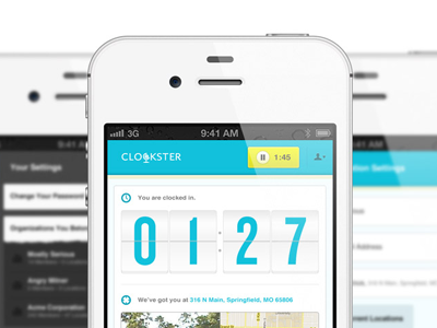 Clockster angry milliner app blue clockster flip icon ios iphone location mobile time tracking ui yellow