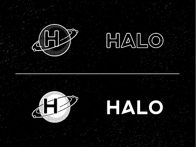 Halo Secondary Treatments black and white halo logo orbit print retro stamp