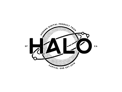 Halo black and white halo logo orbit print retro stamp