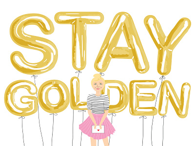 golden girl balloon birthday drawn fun girl illustration pink type