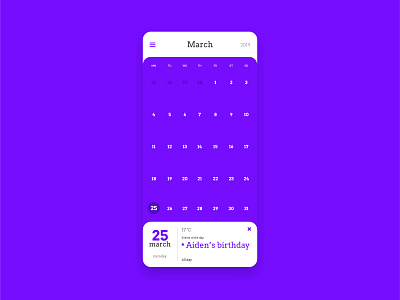 Samsung Calendar App in Purple Theme