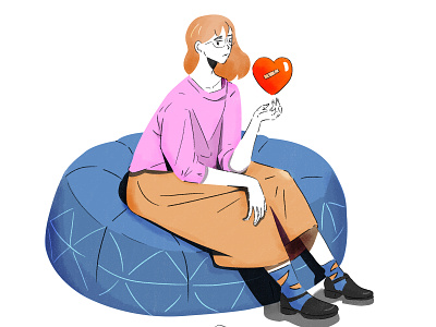 Heart broken character illustration lady love minimalistic