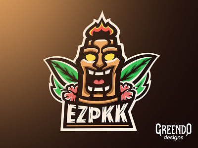 Ezpkk Tiki Mascot Logo design esport flower gaming happy hawaii hawaiian icon leaf logo mad mascot tiki tiki mask vector