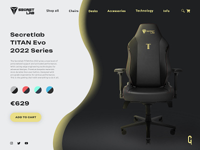 Secret Lab Chair Concept UI Design 3d app banner black branding chair colorful gaming graphic design grey landing page logo secret lab shopping shopping app ui ux web design website yellow