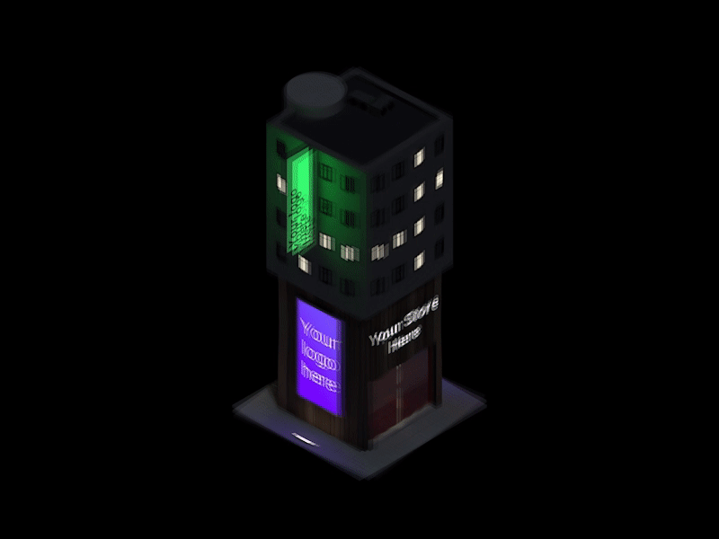 Building at night 3d c4d city habbo hotel isometric simcity