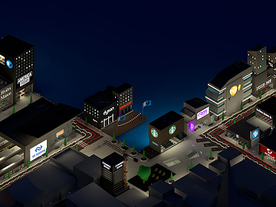 City @ night 3d c4d cinema city design habbo hotel isometric