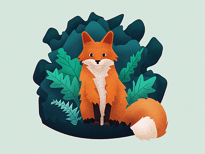 Fox animal character design digital illustration fox grain illustration nature noise plants