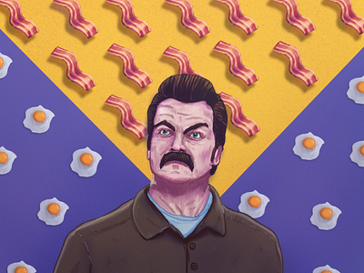 Ron Swanson with bacon and eggs bacon digital digital drawing digital illustration digital painting eggs illustration people portrait procreate ron swanson