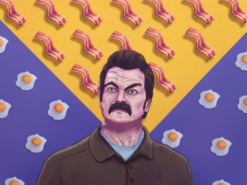 Ron Swanson with bacon and eggs by Tomasz Ostrowski on Dribbble