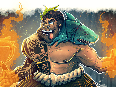 Maori Warrior character characterdesign dreadlocks fire flame maori photoshop shark tattoo tribe warrior