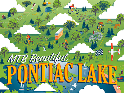 Pontiac Lake biking card mtb post trail