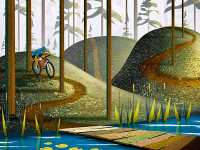 Single Track bikes forest illustration mtb poster trails woods