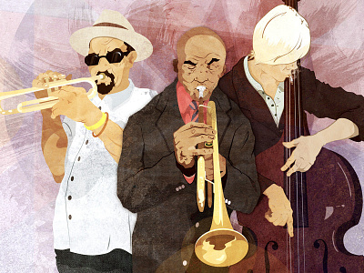 A Jazz Trio cuban illustration jazz textures trumpet upright bass