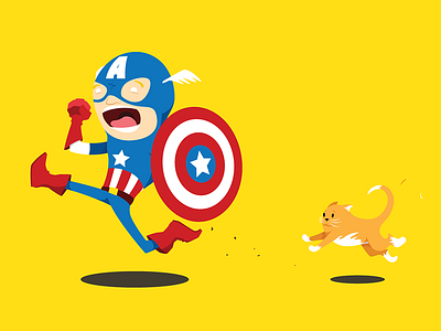 Captain America is scared of cats avengers captain america cartoon cat comics illustration marvel run scared shield usa