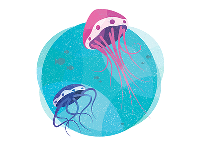 Jelly! (Textured) cartoon goldfish illustration jelly jellyfish ocean sea swimming textures vector