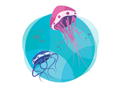 Jelly – Flat vs. Texture cartoon flat goldfish illustration jelly jellyfish ocean sea swimming vector