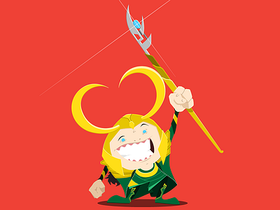 Loki found his stick! avengers cartoon comics grin happy helmet horns illustration loki marvel staff