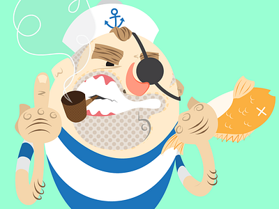 Salty Sunburnt Sailor alliteration anchor beard cartoon fish illustration pipe sailor salty smoke texture