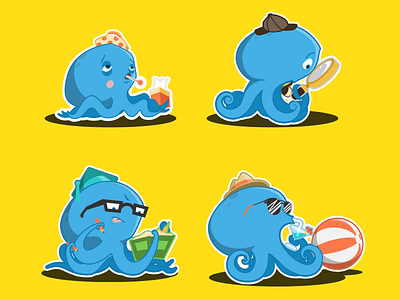 Octopus Sticker Pack beach ball cartoon detective illustration octopus sherlock sick sticker sticker pack study vacation