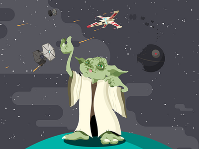 Use the Force... cartoon death star force illustration space star wars stars tie fighter x wing yoda