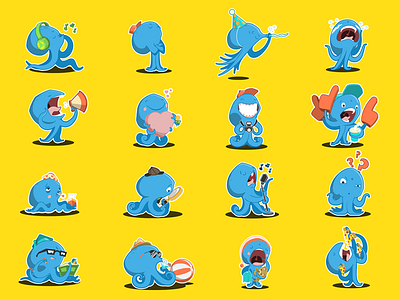 IMO Sticker Pack angry cartoon confused crying illustration octopus singing sleepy sticker sticker pack studying