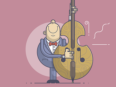 Stand Up Bass bass bowtie fat flat happy illustration line art music ring stand up suit wood