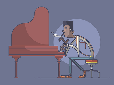 Mellow Piano Dude cigarette illustration line art mellow music piano ring shoes stool suspenders tie wingtips
