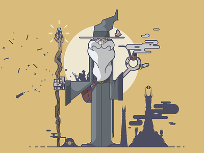 Gandalf bag end beard fireworks gandalf illustration isengard line art lord of the rings mordor pipe staff wizard