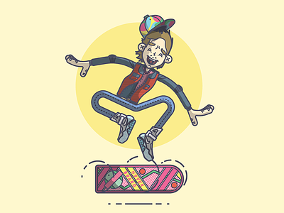 Hoverboard Kick Flippin' back to the future hat hoverboard illustration kickflip line art marty mcfly nike rainbow retro skateboard