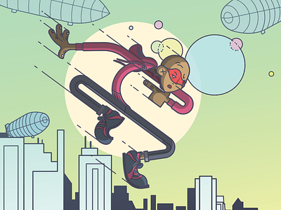 Hopalong Camanshii blimp comic flight graphic novel illustration line art skyline zeppelin