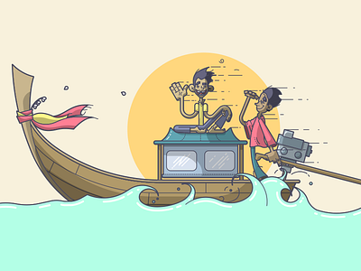 Longboats in Thailand guides illustration line art longboat longtail sea smile sun thailand tour vacation