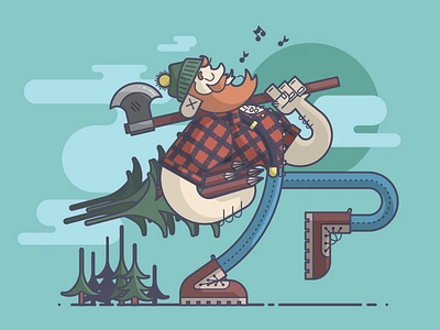 Paul Bunyan axe happy illustration line art lumberjack paul bunyan trees whistling