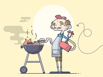 Happy Memorial Day! dad fly grill grilling hamburger hat hot dog illustration line art memorial day smoke