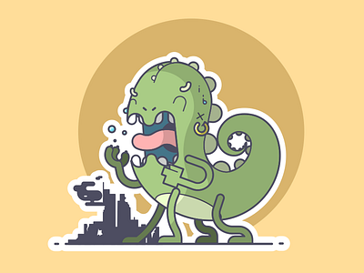 Monster Hates Heat! city cry destroy dinosaur earring heat hot illustration line art monster philly sweat