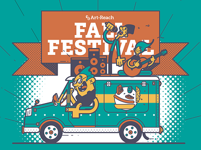 Fall Festival Food Truckin' art band banner fall food truck guitar hamburger illustration invitation line art music philly