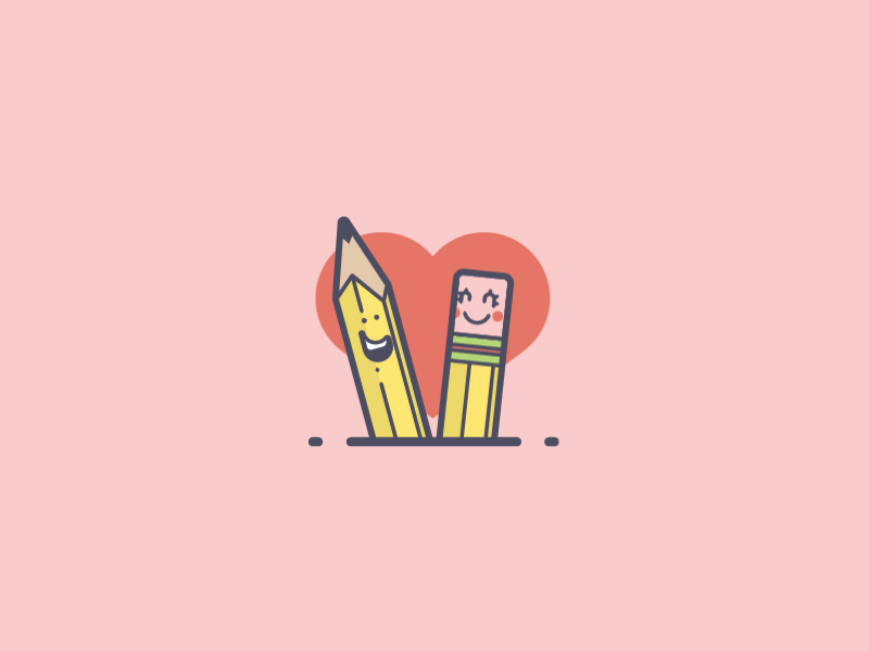 Opposites Attract attraction eraser happy heart illustration line art love opposites pencil