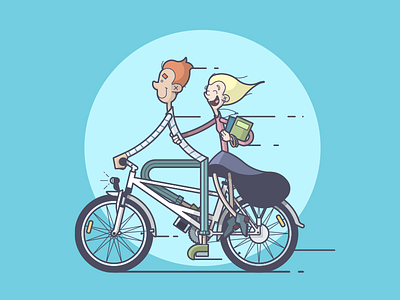 It's better together. bicycle bike couple fall happy illustration line art romance