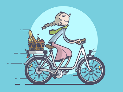 Baguette? baguette bicycle bike fall groceries happy illustration line art