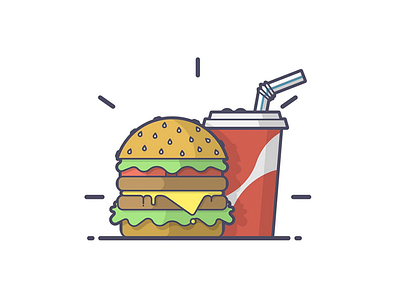 Burger Time! burger cheese cheeseburger delivery illustration line art soda