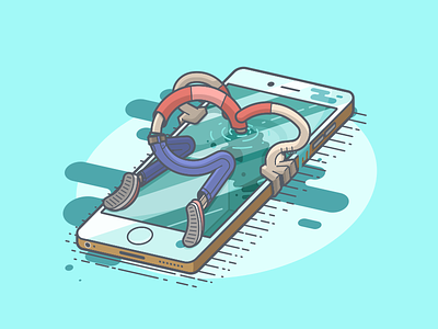 Mobile Fixation 3d cell editorial illustration isometric line art mobile narcissist phone