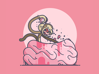 Monkey Brain. brain distracted dumb gross illustration line art monkey yell