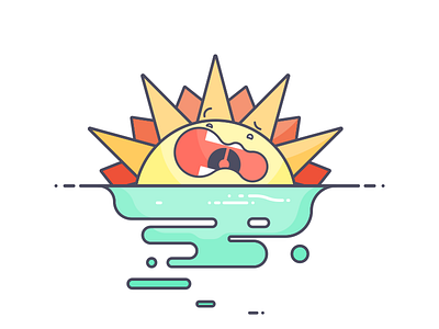 Sunny Summer Sunsets illustration line art ouch scary scream sun sunset water