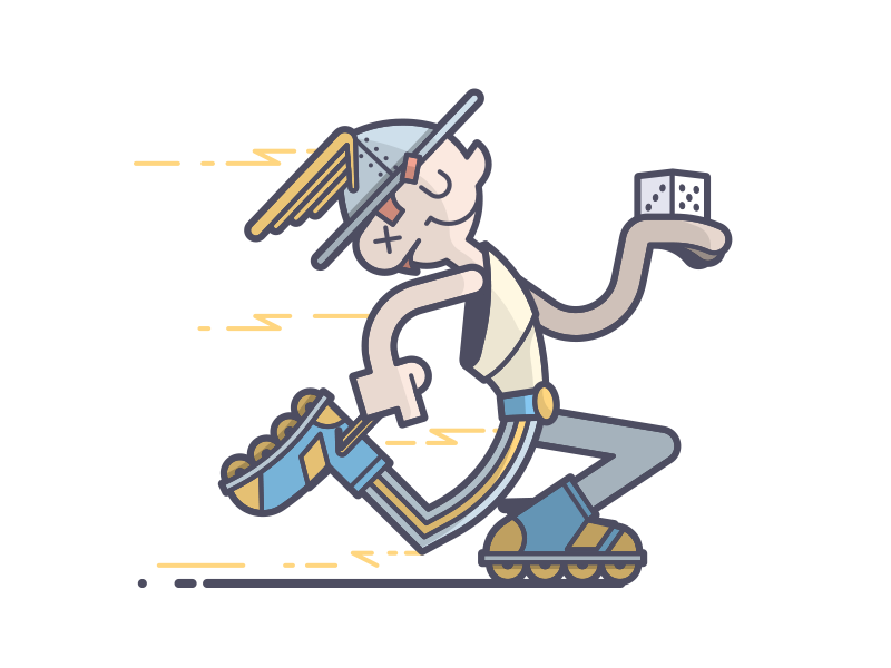 Hermes Quick Play speed happy dice rollerblades fast hermes line art illustration