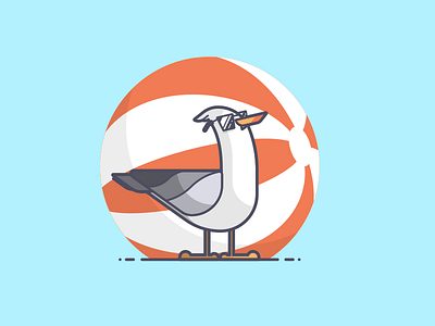 Turnt Seagull is Turnt beach ball illustration line art seagull summer sunglasses swim turnt