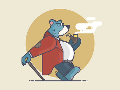 A Very Proper Bear bear cane glasses illustration line art pipe smoking jacket smug